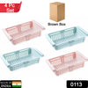 Set of 4 fridge storage baskets for organizing food.