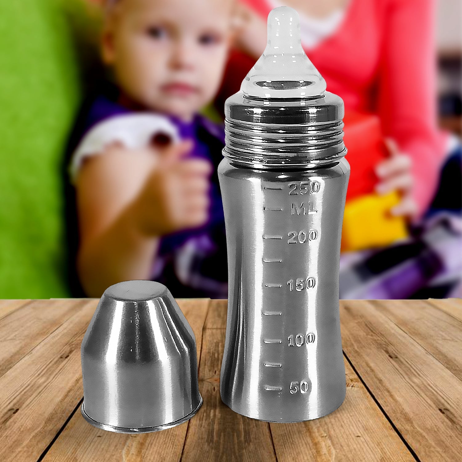 Ganesh Stainless Steel Baby Feeding Bottle, Milk Bottle for New Born / Infants / Toddler Up to 3 Years, BFA Free (250 ML Approx)