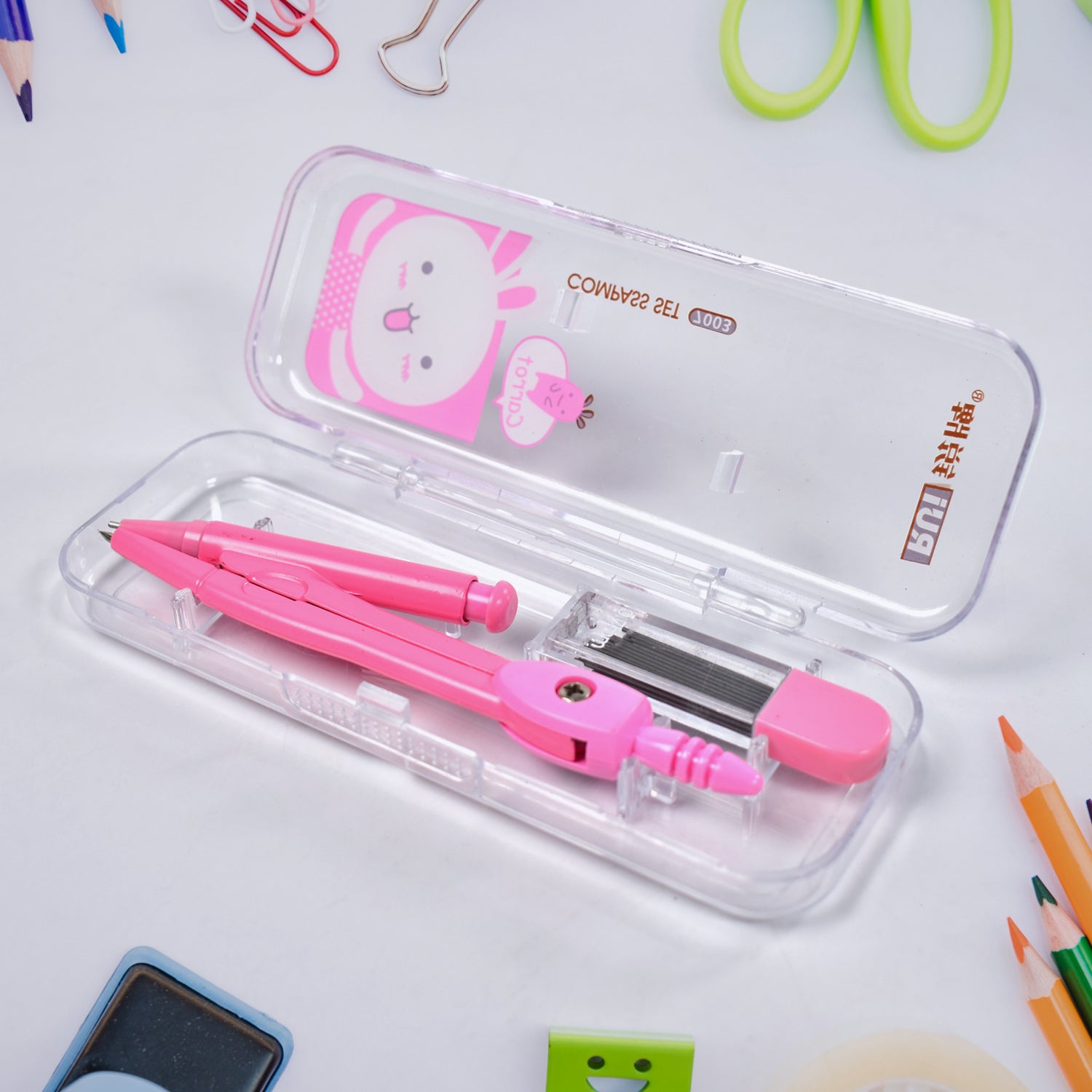 Multifunctional compass Box For Boys &amp; Girls for School, Small Size Cartoon Printed Pencil Case for Kids Birthday Gift.