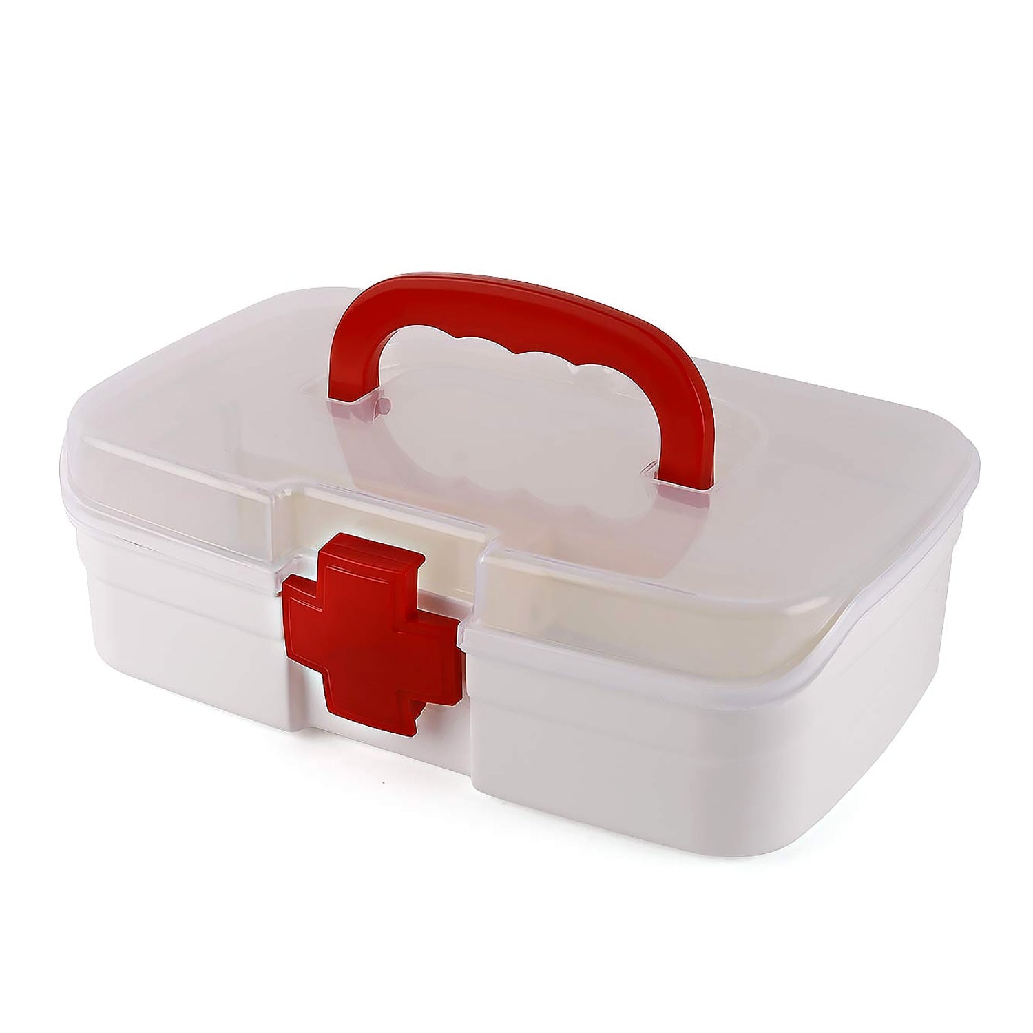 3 Compartment Medical Box, 1 Piece, Indoor Outdoor Medical Utility, Medicine Storage Box, Detachable Tray Medical Box Multi Purpose Regular Medicine, First Aid Box with Handle, Transparent Lid & Color Box 