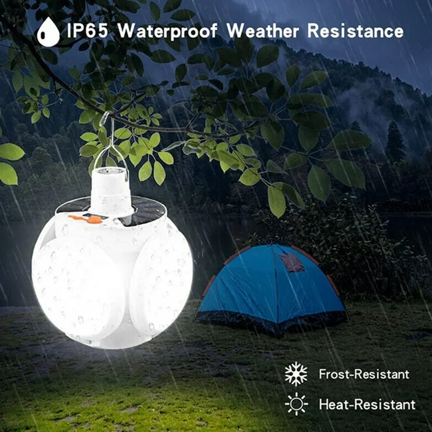 12590 Solar Multi-Functional Emergency LED Light Bulb with USB Charging, LED camping lamp, camping lamp, USB rechargeable, 5 brightness light modes, foldable camping light, SOS IP65 waterproof camping light, blackout emergency equipment, camping gadgets