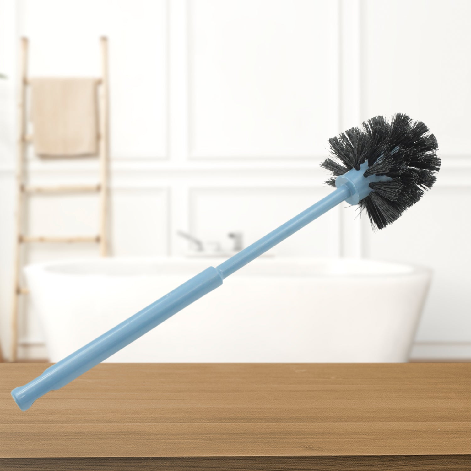 Round toilet brush with durable bristles for scrubbing