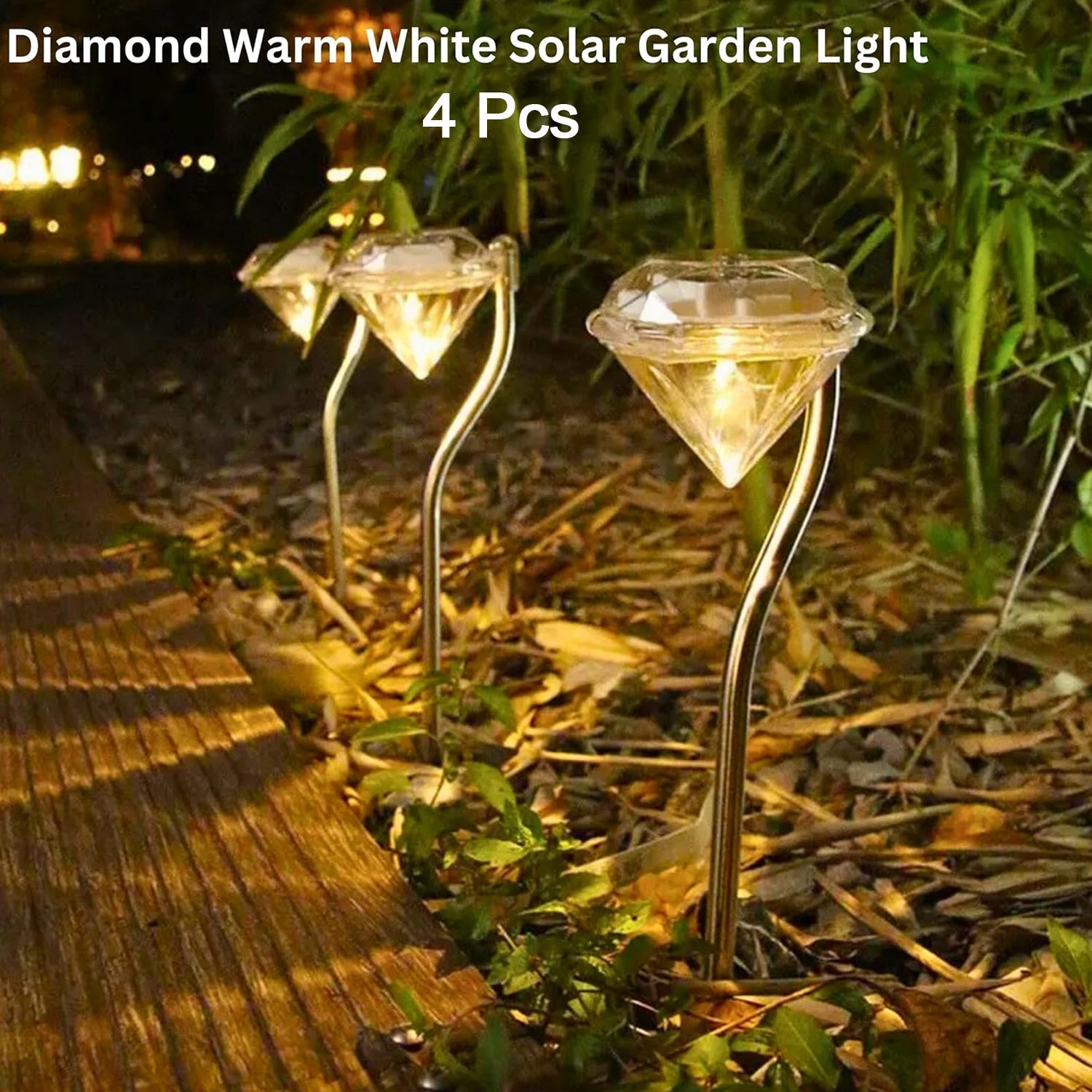 Diamond Shaped Solar Powered Stake Lights, Waterproof Outdoor Solar Power Lawn Lamps Led Spot Light Garden Pathway Stainless Steel Solar Landscape Lighting (4 Pcs Set)