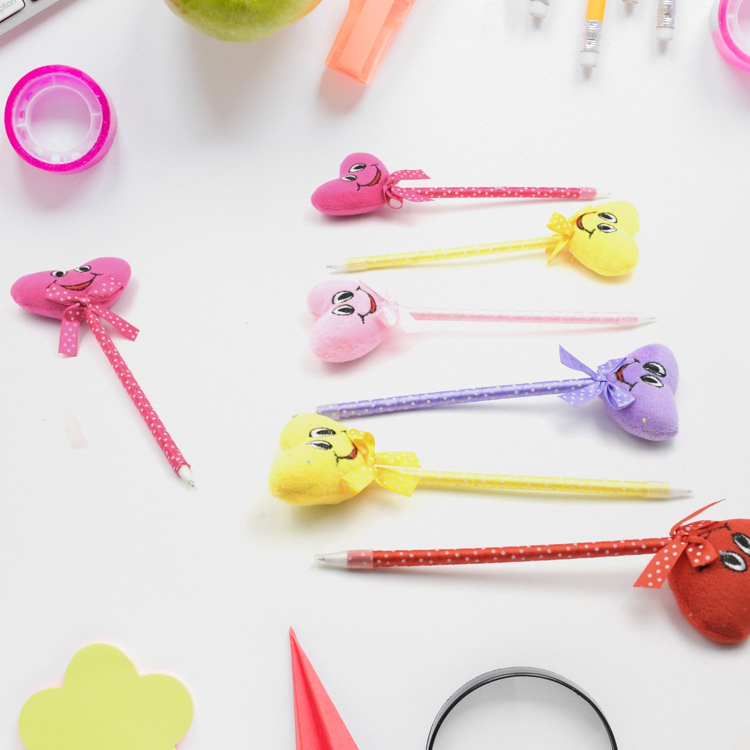 Cute Cartoon Shape & Heart Design Facy Writting Pen Attached Rattle | Ball Pen Smooth Writing For Wedding , Events & Multiuse Pen  Best Pen l Use for Kids (12 Pcs Set Mix Design & Color)