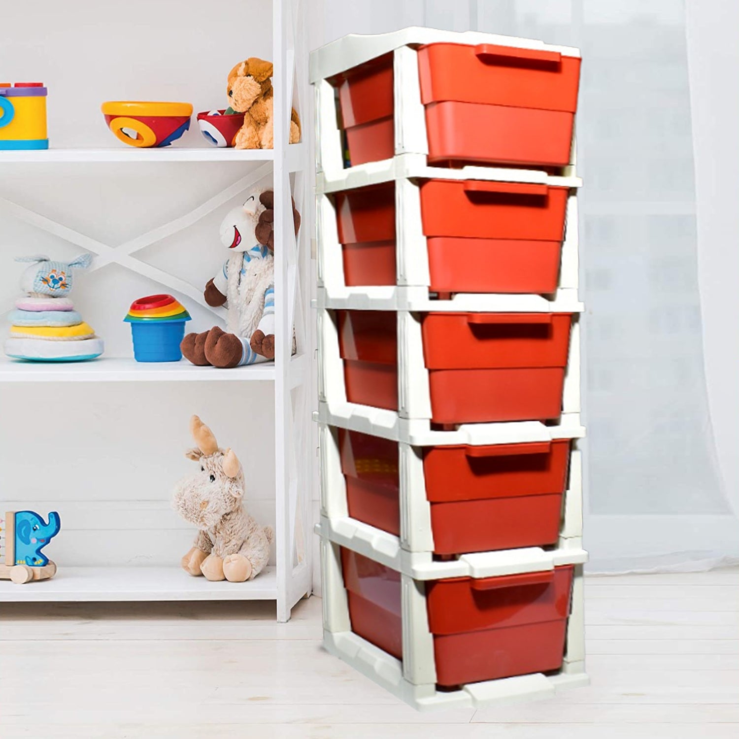 Durable 5-layer drawer storage system with anti-slip design for home organization.