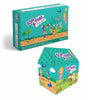 Kids' play tent in multicolor, set up with open entrance