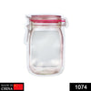 Airtight mason jar for food, 500ml size, with plastic zipper closure.