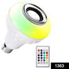 LED bulb with music sensor and remote control for multicolor lighting.