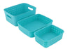 Smart baskets in sky blue for organized storage.