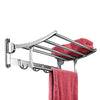 Stainless steel folding towel rack with towel bar, 18 inches for bathroom storage.