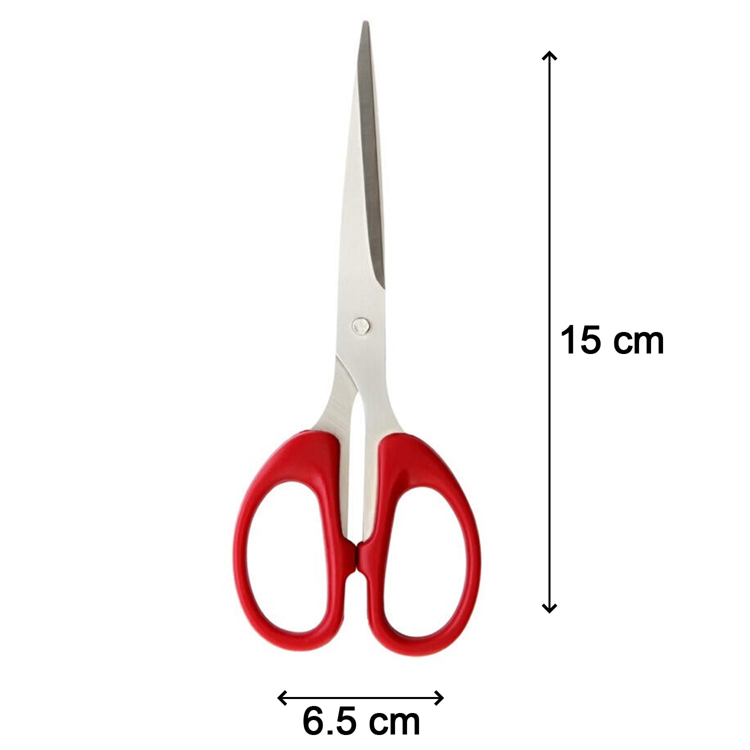 Side view of the stainless steel scissors, showcasing the handle grip and blade design