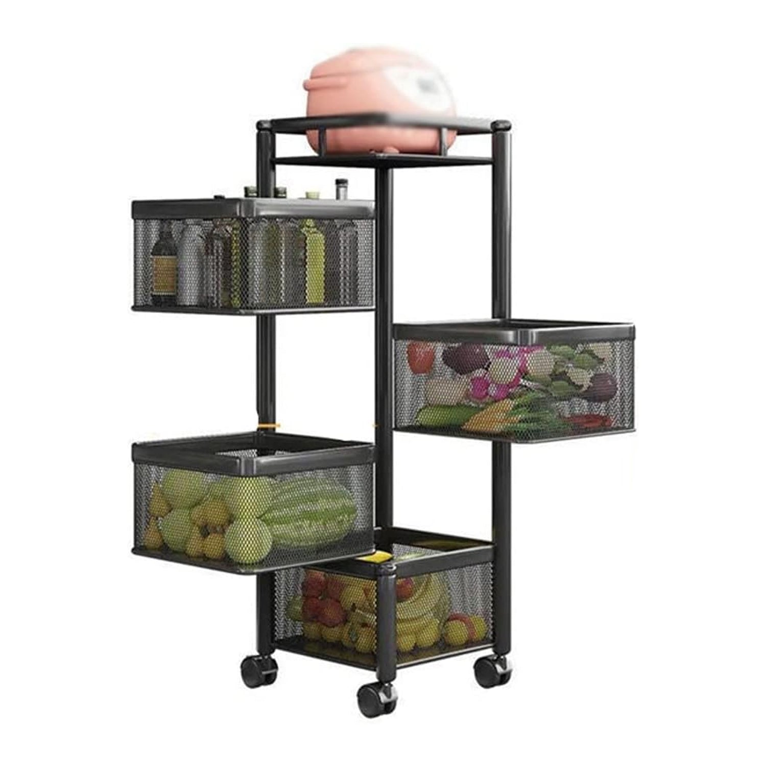 Metal High Quality Kitchen Trolley Kitchen Organizer Items and Kitchen Accessories Items for Kitchen Rack Square Design for Fruits & Vegetable Onion Storage Kitchen Trolley with Wheels (4 Layer)