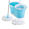 Plastic spinner bucket mop with 2 absorbers, 360-degree cleaning, shown from multiple angles.