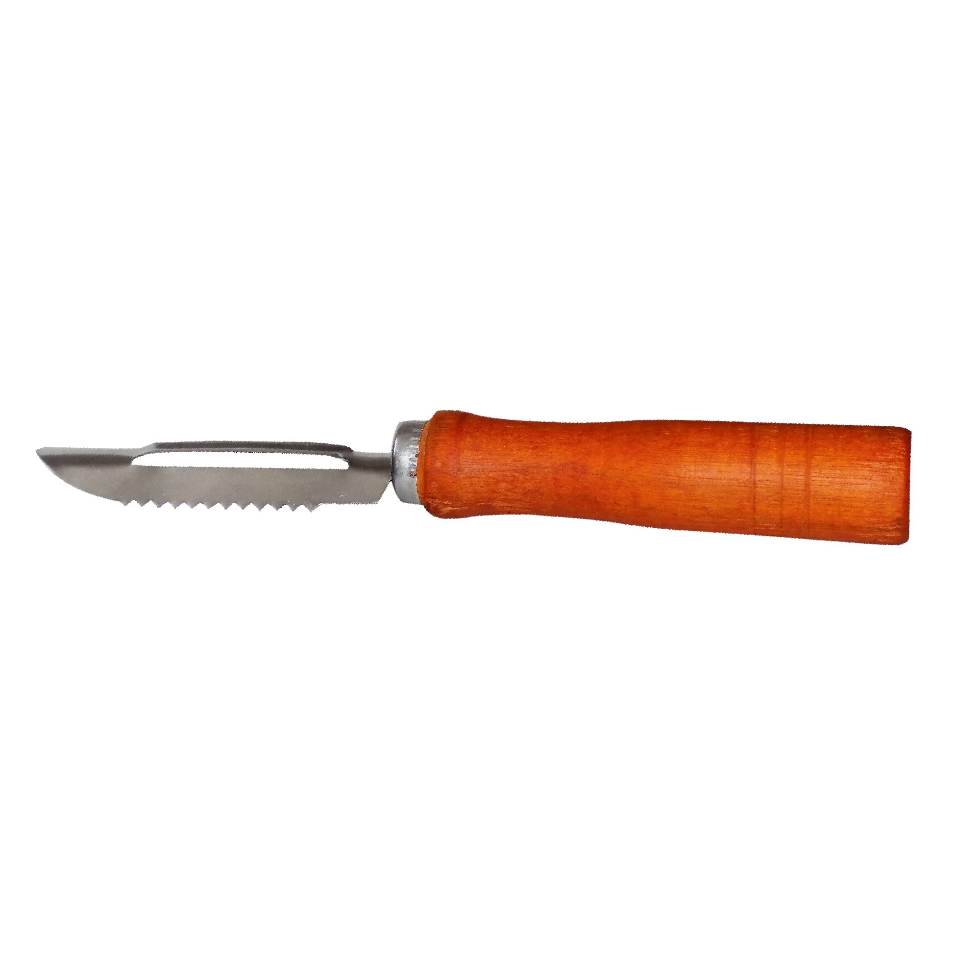 Stainless steel vegetable peeler with a wooden handle