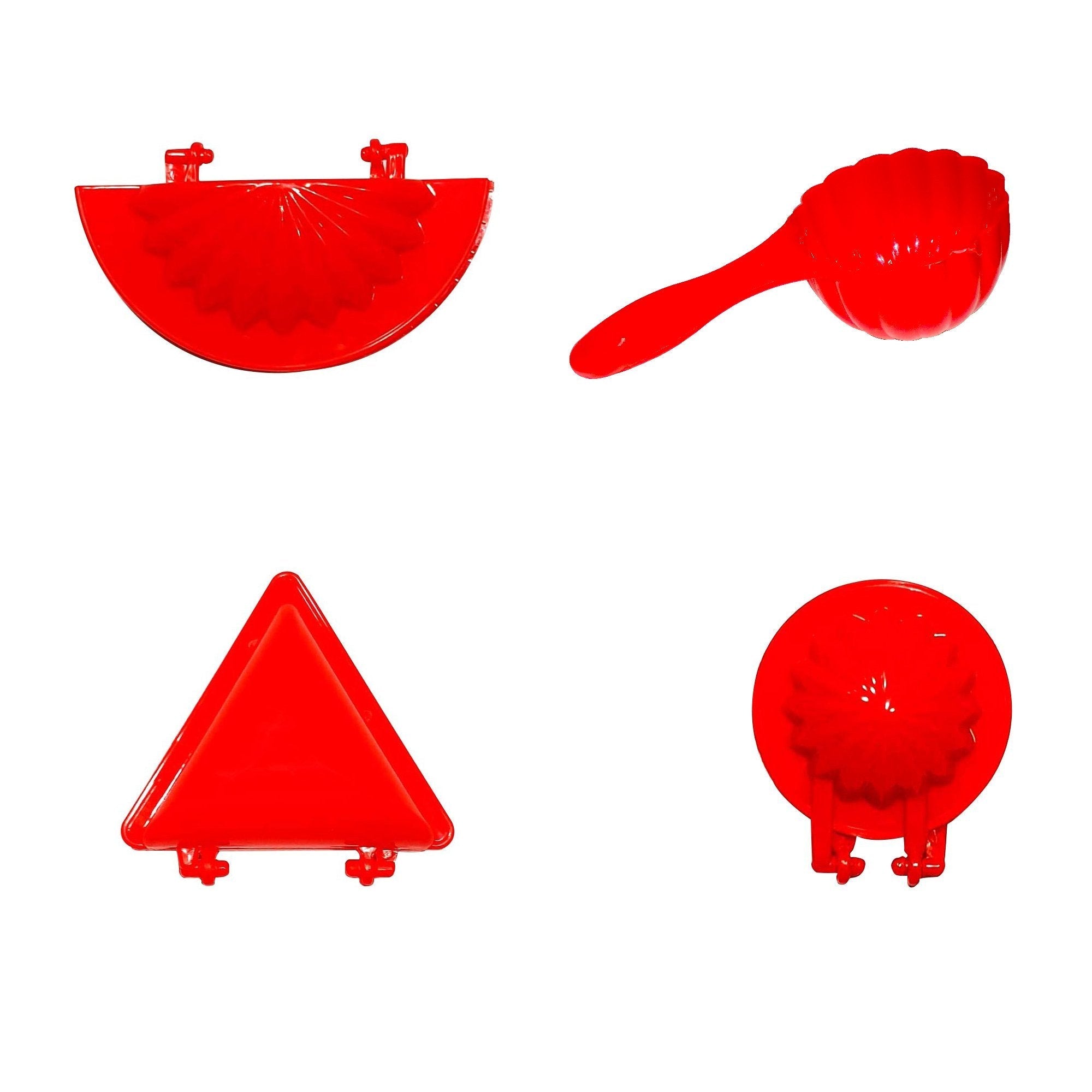 Set of 4 red plastic dough press molds for kitchen use