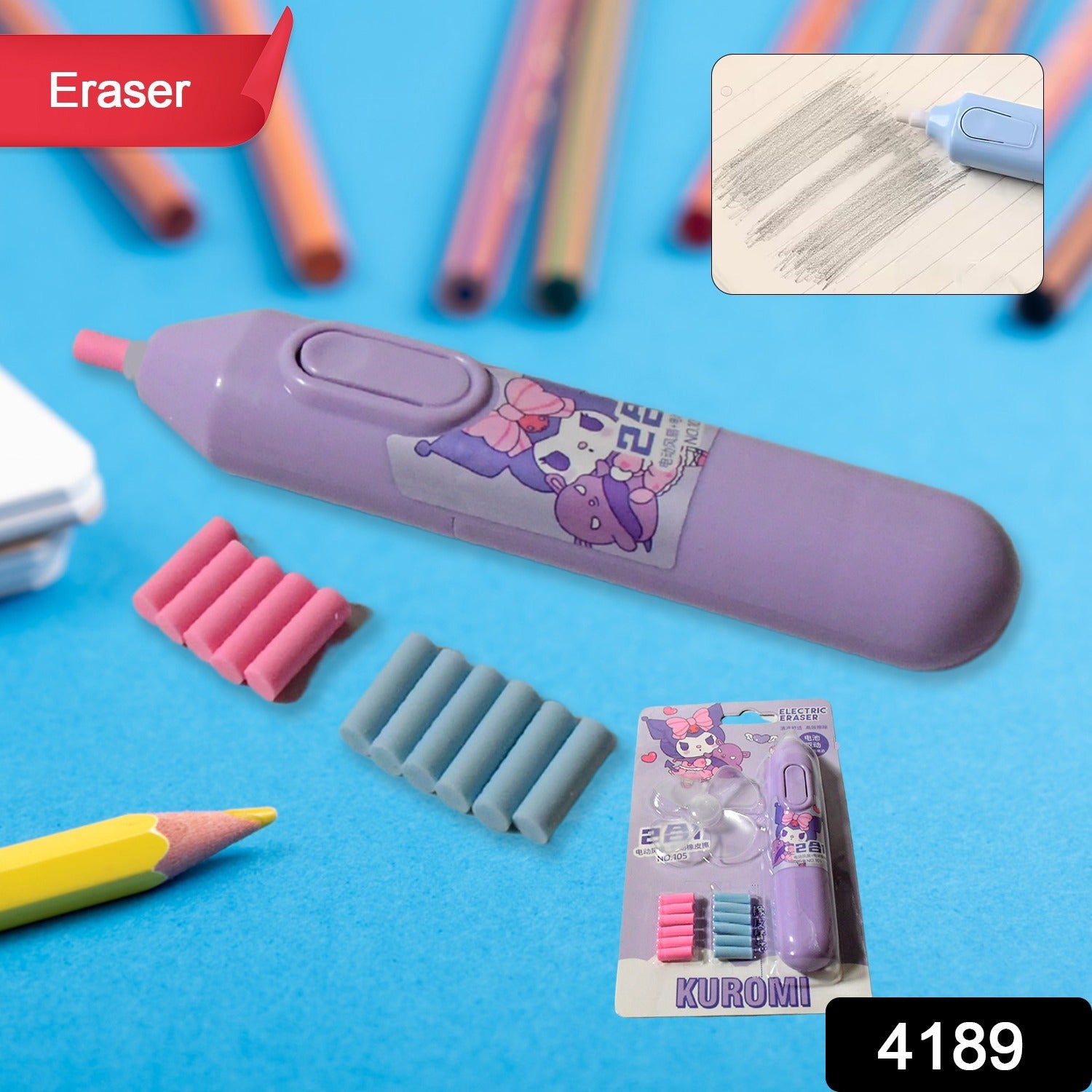 4189 Electric Eraser Kit Automatic Pencil Eraser Battery Operated with 10 Eraser Refills Suitable for use with Graphite Pencils Drawing Painting Sketching Drafting Supplies Stationery Child Gifts (Battery Not Included)