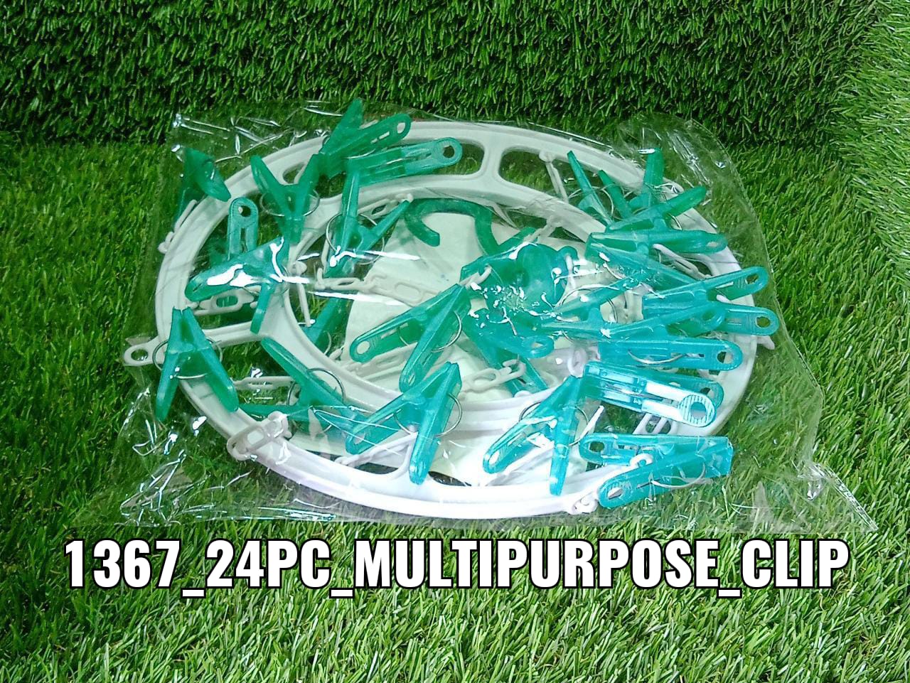 Multicolour round cloth drying stand with 24 plastic clips.